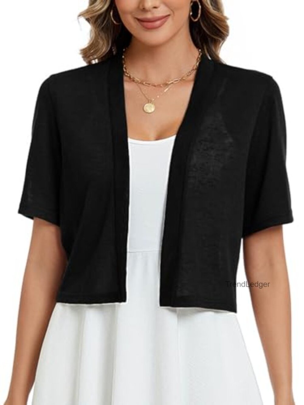 Women's Short Sleeve Cropped Cardigan Shrug Open Front Bolero for Dress